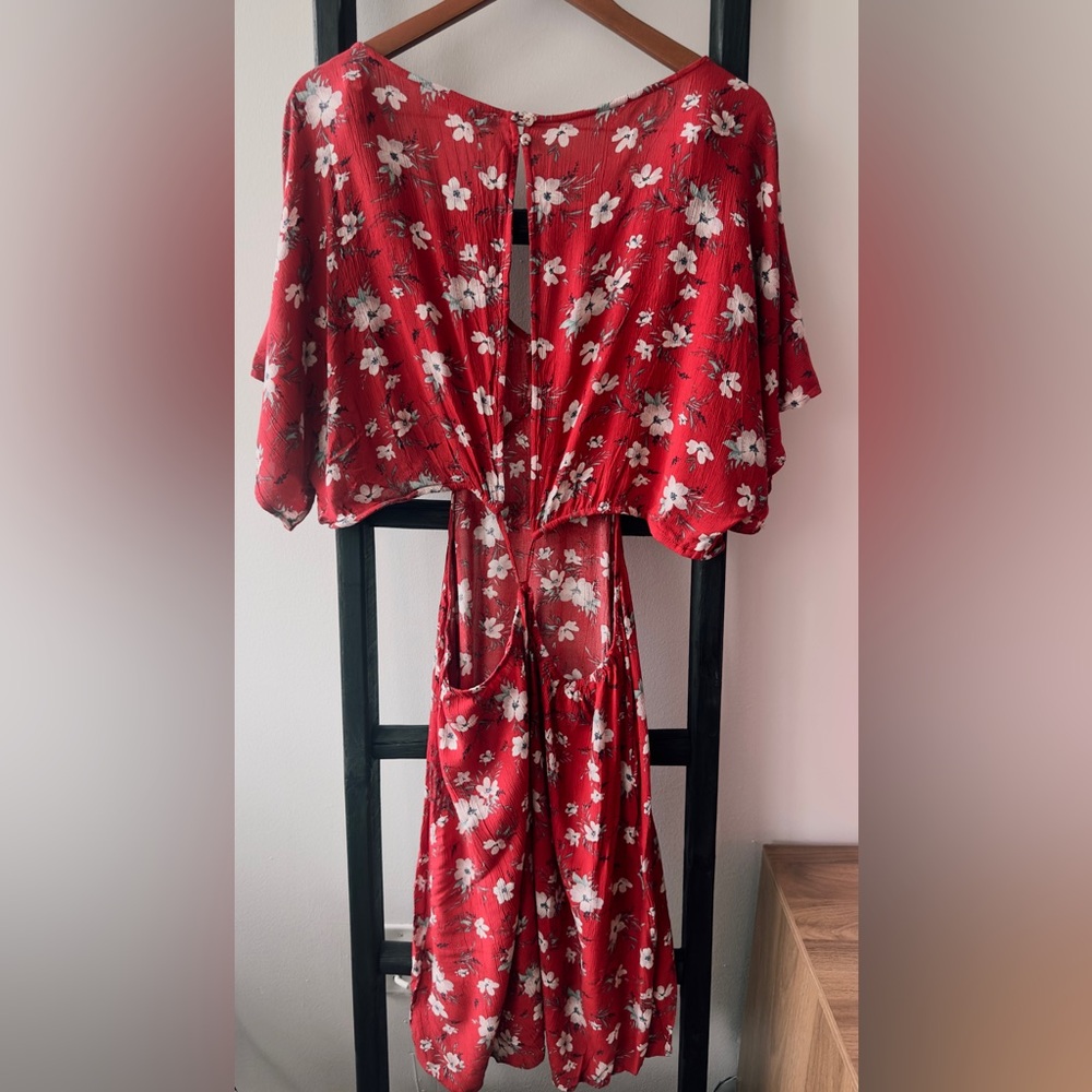American Eagle Outfitters Red Floral Midi Dress